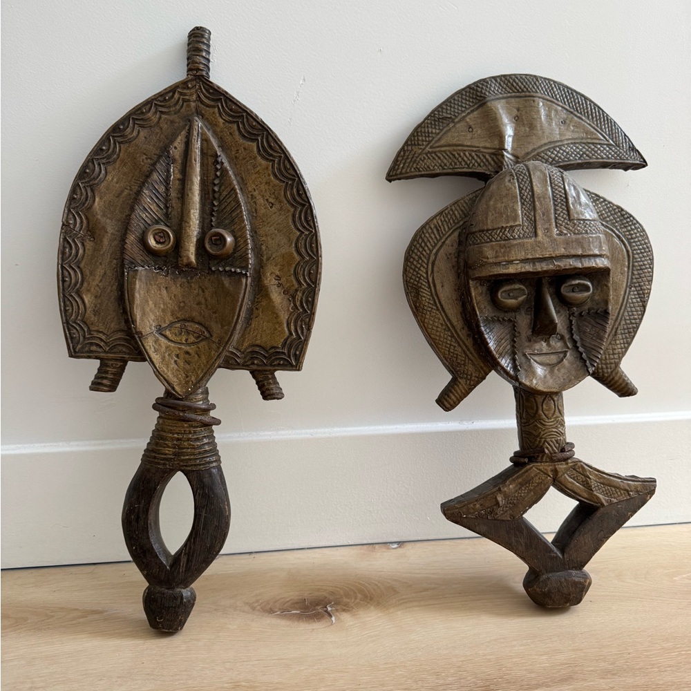 Rustic Copper Tribal Wall Decor Set - African Art - Bantu Reliquary